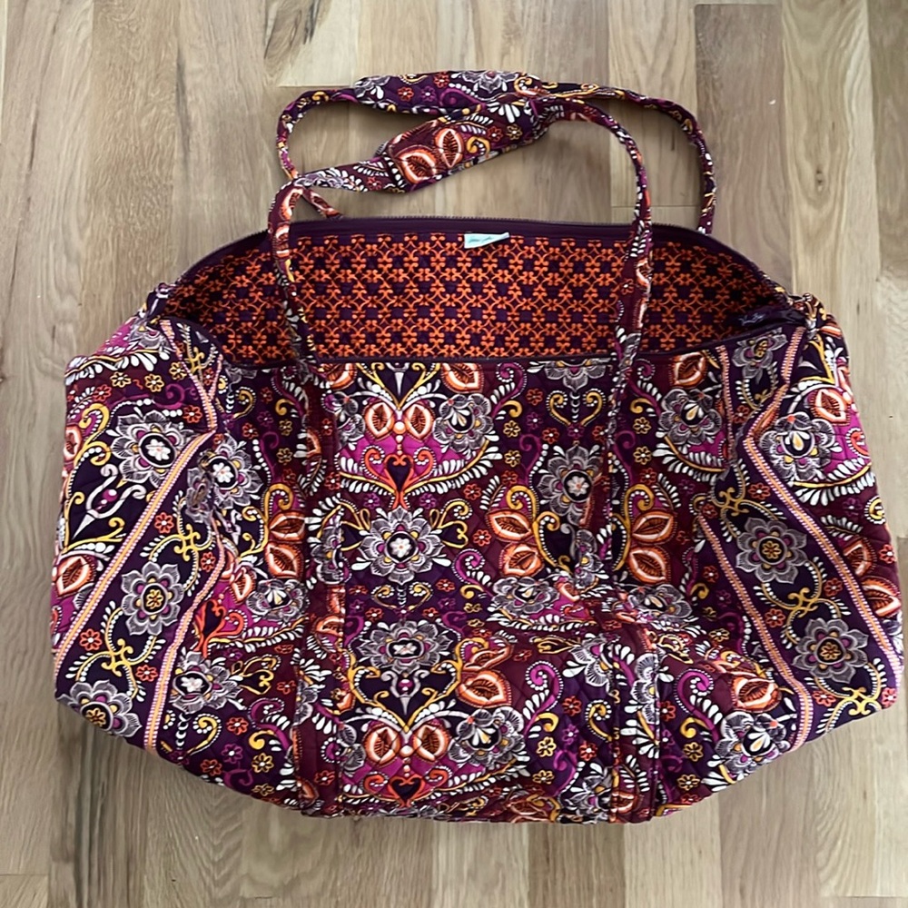 Vera Bradley Safari Sunset Purple Orange Large Duffle Travel Bag